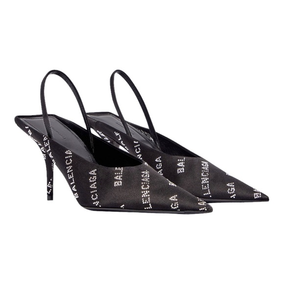 👡 🆕 Balenciaga Women Square Knife Slingback 80mm Mule W/ Rhinestones in Black - Picture 2 of 10